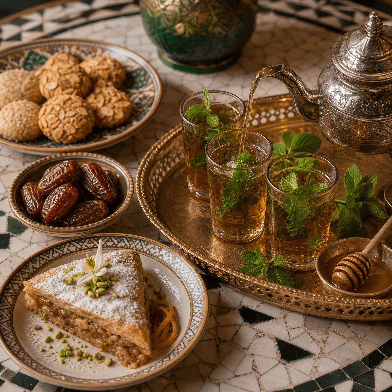 Moroccan dessert and mint tea service