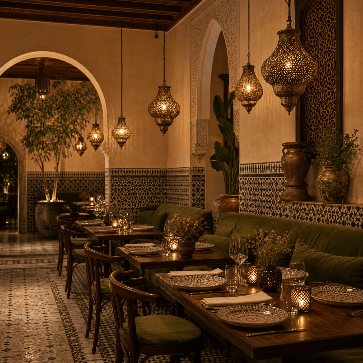 Warm Moroccan dining room interior